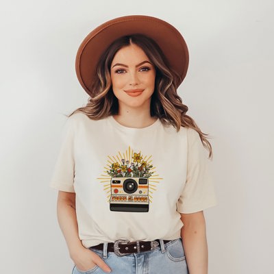 Focus On The Good Camera Photography Vintage Flowers 1970's Style Retro Soft Unisex Graphic Tee T-shirt