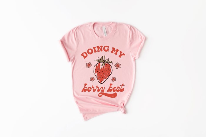 Doing My Berry Best Strawberry Vintage Flowers 1970's Style Retro Soft Unisex Graphic Tee T-shirt