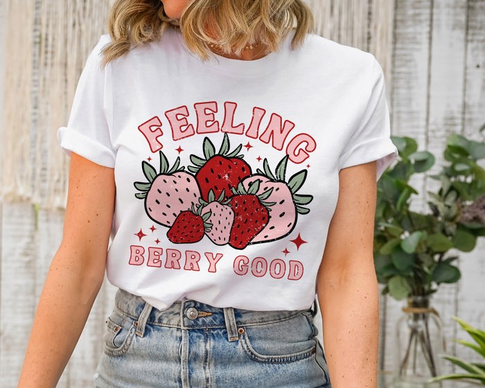 Feeling Berry Good Strawberry Retro Boho Vintage Soft Unisex Graphic Tee T-shirt