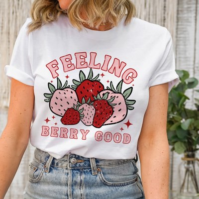 Feeling Berry Good Strawberry Retro Boho Vintage Soft Unisex Graphic Tee T-shirt