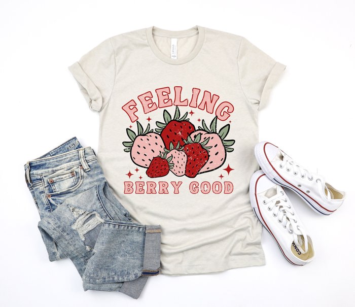 Feeling Berry Good Strawberry Retro Boho Vintage Soft Unisex Graphic Tee T-shirt