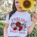  Feeling Berry Good Strawberry Retro Boho Vintage Soft Unisex Graphic Tee T-shirt