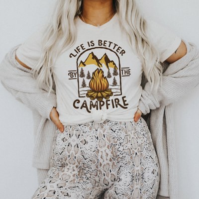 Life is Better by the Campfire Happy Camper Soft Unisex Graphic Tee T-shirt