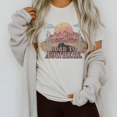 Road To Nowhere Desert Sunset  Road Trippin Soft Unisex Graphic Tee T-shirt