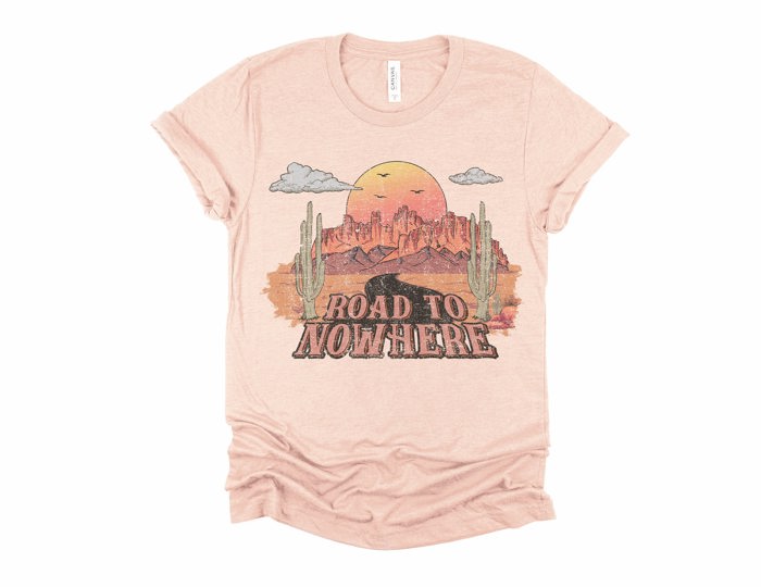 Road To Nowhere Desert Sunset  Road Trippin Soft Unisex Graphic Tee T-shirt