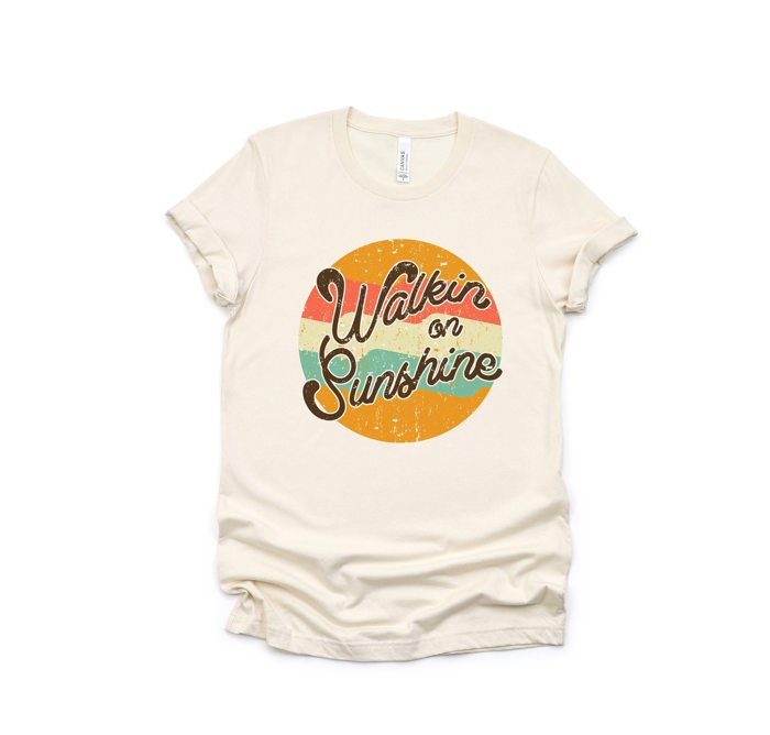 Walking On Sunshine Vintage Retro Boho Outdoorsy Beach Lovers Soft Unisex Graphic Tee T-shirt