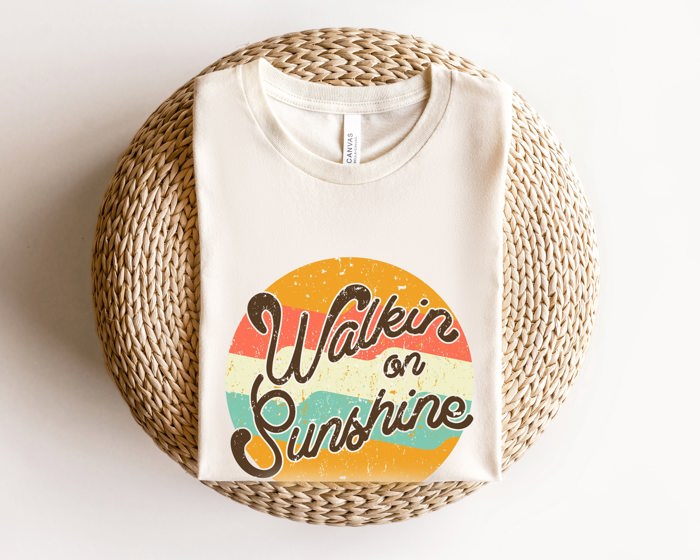 Walking On Sunshine Vintage Retro Boho Outdoorsy Beach Lovers Soft Unisex Graphic Tee T-shirt