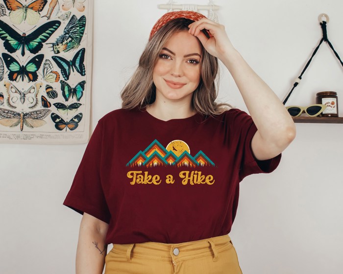 Take a Hike Mountain Sunset Retro Vintage Boho style Soft Unisex Graphic Tee T-shirt