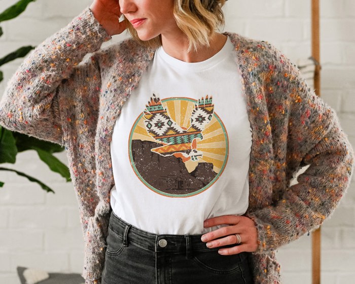 Vintage Boho Eagle Illustration Soft Unisex Graphic Tee T-shirt