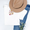 White Large Faux Embroidery Wild Flower Comfort Heavyweight Premium Pocket Tees | Unisex Sizing