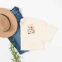 Ivory Small Faux Embroidery Wild Flower Comfort Heavyweight Premium Pocket Tees | Unisex Sizing