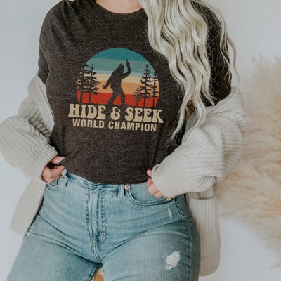 Hide and Seek Champ Big Foot Sasquatch Soft Unisex Graphic Tee T-shirt