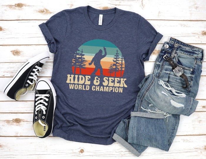 Hide and Seek Champ Big Foot Sasquatch Soft Unisex Graphic Tee T-shirt