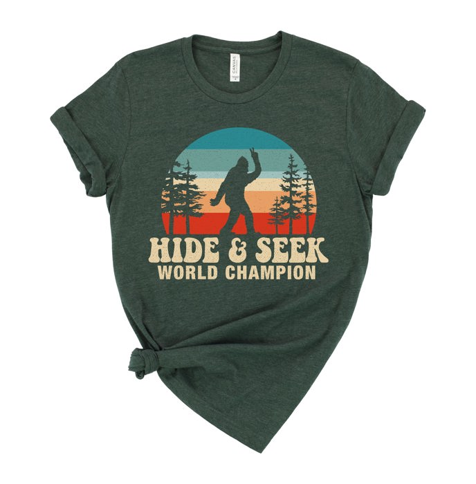 Hide and Seek Champ Big Foot Sasquatch Soft Unisex Graphic Tee T-shirt