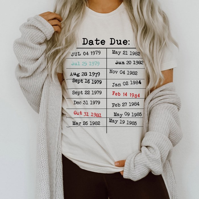 Date Due Library Checkout Overdue Teacher Read Reading Love Little Retro Vintage Nostalgia Soft Unisex Graphic Tee T-shirt