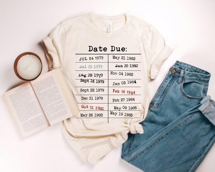 Date Due Library Checkout Overdue Teacher Read Reading Love Little Retro Vintage Nostalgia Soft Unisex Graphic Tee T-shirt