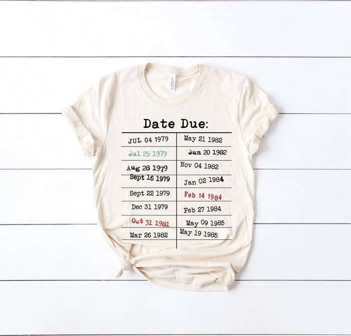 Date Due Library Checkout Overdue Teacher Read Reading Love Little Retro Vintage Nostalgia Soft Unisex Graphic Tee T-shirt