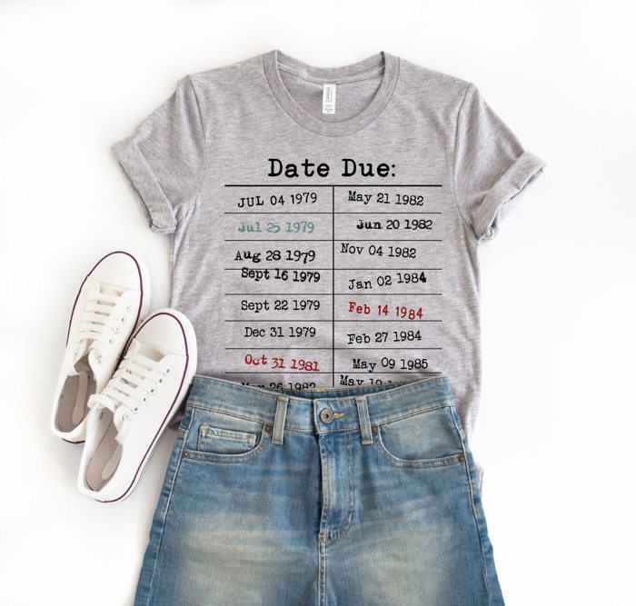 Date Due Library Checkout Overdue Teacher Read Reading Love Little Retro Vintage Nostalgia Soft Unisex Graphic Tee T-shirt