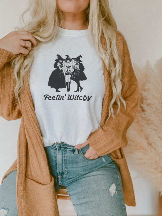 Feelin' Witchy | Enchanted Spirits: A Captivating Coven Celebration Soft Cozy Longer Length Unisex Graphic Tee T-shirt