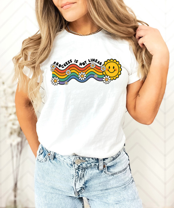 PROGRESS IS NOT LINEAR | Embrace the Journey of Growth Soft Cozy Longer Length Unisex Graphic Tee T-shirt