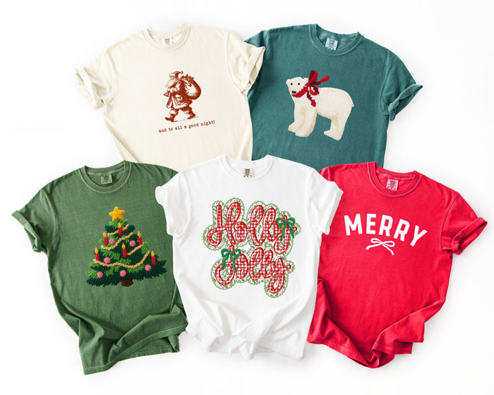 Adorable Printed Coquette Christmas Cheer - T-Shirt (Crewneck)  100 Cotton Heavyweight Tee (Unisex)  Comfort Colors