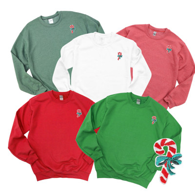 Real Embroidery Candy Cane Christmas Sweatshirt - Comfy Drop Shoulder Sweatshirt