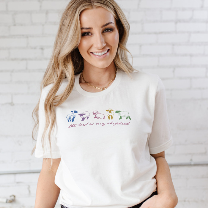 The Lord is My Shepherd Colored Sheep Soft Cozy Longer Length Unisex Graphic Tee T-shirt