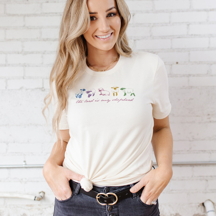 The Lord is My Shepherd Colored Sheep Soft Cozy Longer Length Unisex Graphic Tee T-shirt