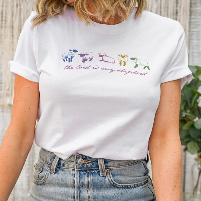 The Lord is My Shepherd Colored Sheep Soft Cozy Longer Length Unisex Graphic Tee T-shirt