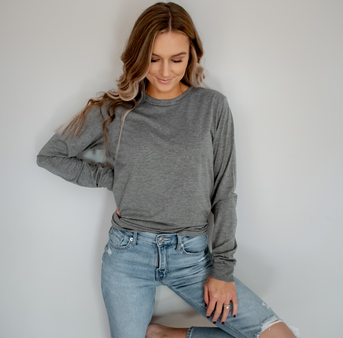 30+ Colors - Ultra Soft T-Shirt Fabric Long Sleeve (Crewneck) | Poly-Cotton Heathered Colors Jersey (Unisex) Bella Canvas