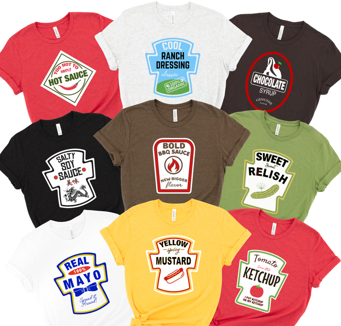 Condiments Halloween Costume Tees for Teams, Teachers, Staff, Parents