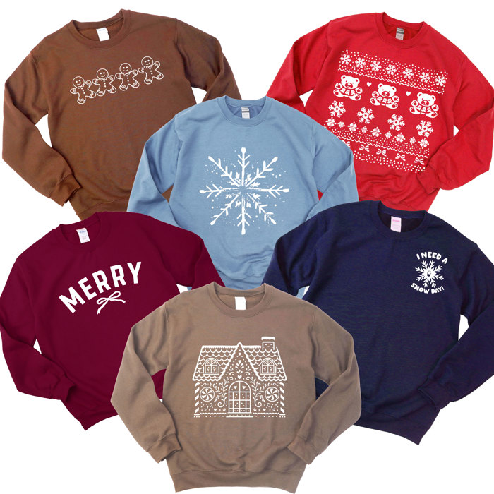 ALL Real PUFF Print Christmas Sweatshirts - Comfy Drop Shoulder Style!