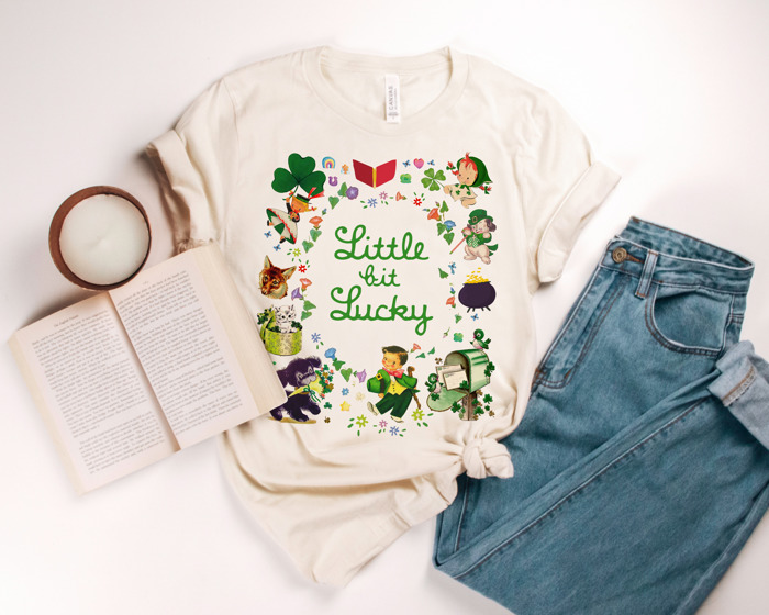 Embrace a Little Bit of Luck! Little Bit Lucky Vintage Retro Soft Cozy Longer Length Unisex Graphic Tee T-shirt