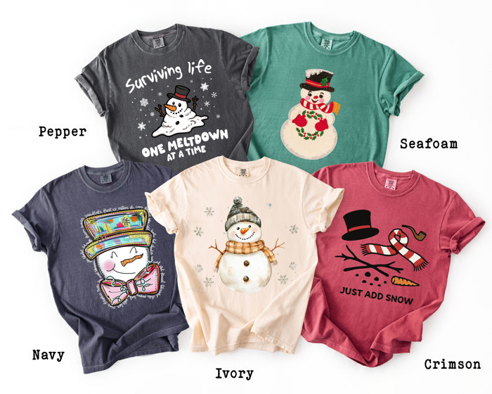 Adorable Snowman Holiday Winter Soft Wash Cotton Tees