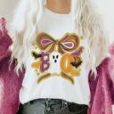  Cute Faux Sparkle Boo Bow - T-Shirt (Crewneck)  100 Cotton Solid Colors Jersey Tee (Unisex)  Bella Canvas, T-Shirt (Crewneck)  Poly-Cotton Heathered Colors Jerse