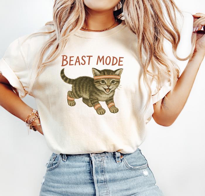 BEAST MODE | Fur-tastic Fitness Frenzy Soft Cozy Longer Length Unisex Graphic Tee T-shirt