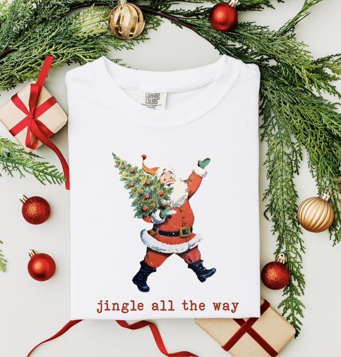Jingle All The Way Retro Vintage Santa Christmas Time - Soft Longer Length Tee