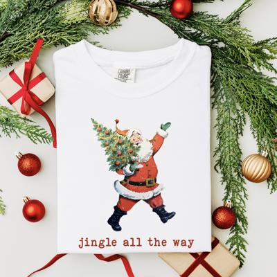 Jingle All The Way Retro Vintage Santa Christmas Time - Soft Longer Length Tee