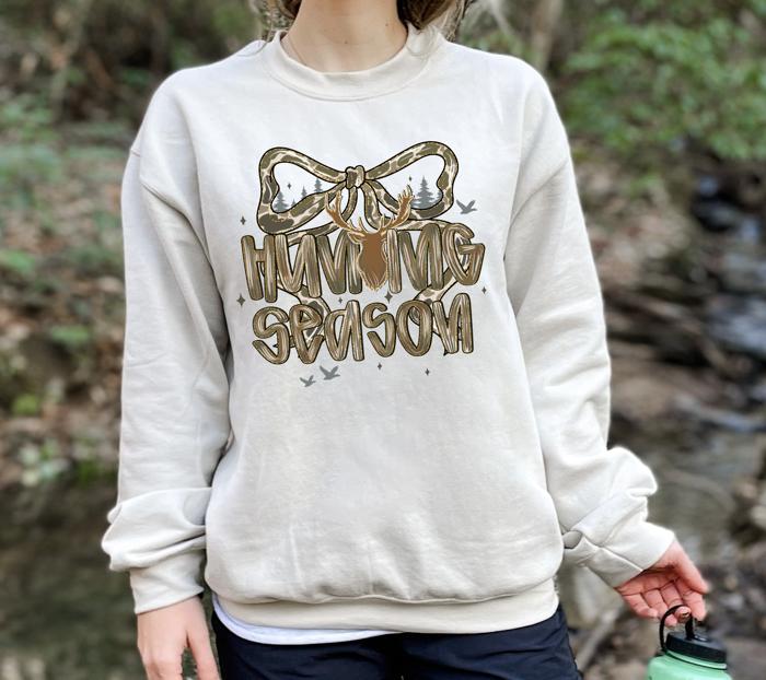 Hunting Season Girl Style With Bow and Accents - Comfy Drop Shoulder Sweatshirt