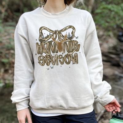Hunting Season Girl Style With Bow and Accents - Comfy Drop Shoulder Sweatshirt