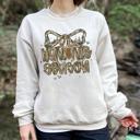  Hunting Season Girl Style With Bow and Accents - Comfy Drop Shoulder Sweatshirt