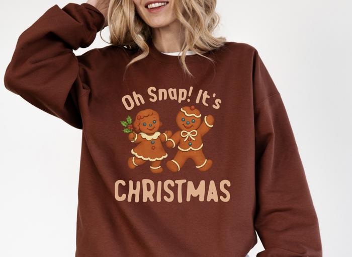 Oh Snap Its Christmas Vintage Retro Gingerbread Couple - Unisex Softstyle Midweight Crewneck Sweatshirt