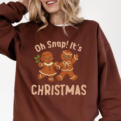 Oh Snap Its Christmas Vintage Retro Gingerbread Couple - Unisex Softstyle Midweight Crewneck Sweatshirt