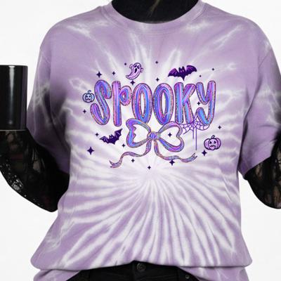 Spooky Purple Bow Tie Dyed Hallween Fall Bats and Ghosts - 100 Percent Cotton Goodness T-Shirt