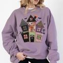  Faux Quilted Spooky Haunted Halloween House - Comfy Dropshoulder Sweatshirt