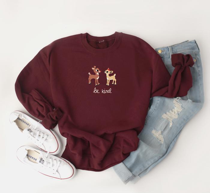 Adorable Be Kind Reindeer Rudolph Christmas Sweatshirt