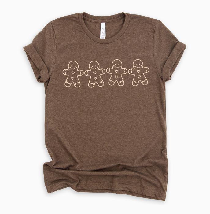 Festive Gingerbread Man In a Row Cute Holiday Cookies For Christmas - Soft and Comfy Bella Canvas T-Shirt