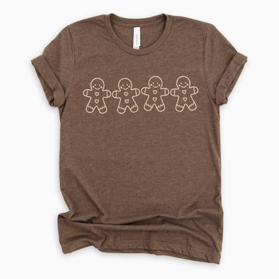 Festive Gingerbread Man In a Row Cute Holiday Cookies For Christmas - Soft and Comfy Bella Canvas T-Shirt