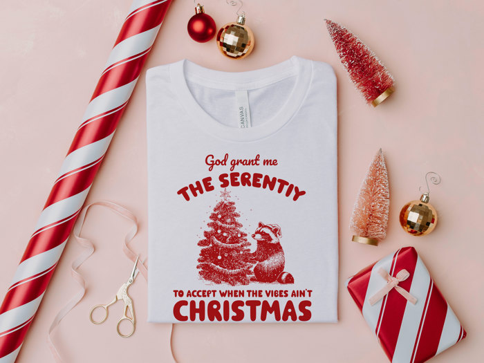 God Grant Me The Serenity To Accept When The Vibes Aint Christmas - T-Shirt (Crewneck)  100 Cotton Solid Colors Jersey Tee (Unisex)  Bella Canvas, T-Shirt (