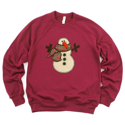 FAUX (Printed) Applique Snowman - Ultra Soft Sweatshirt Sponge Fleece Raglan Bella Canvas
